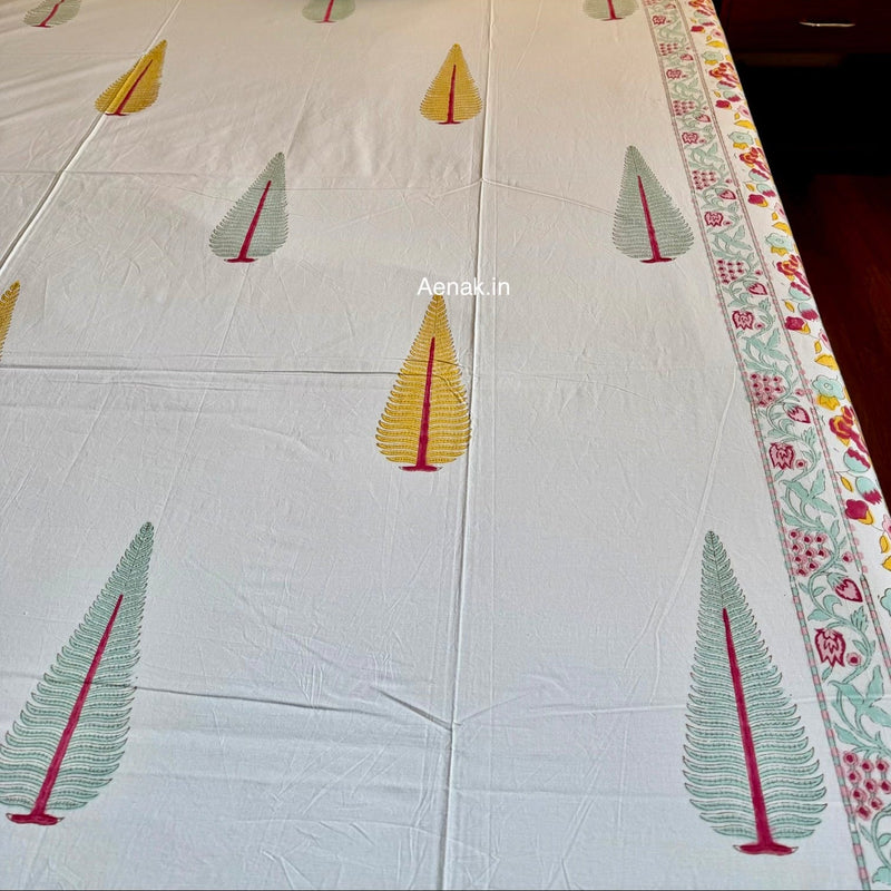 aenak-yellow-green-cypress-handblock-printed-premium-cotton-fitted-bedsheet-set