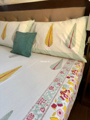 aenak-yellow-green-cypress-handblock-printed-premium-cotton-fitted-bedsheet-set