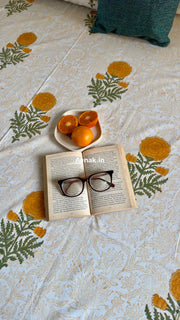 aenak-turmeric-yellow-paani-jaal-handblock-premium-cotton-fitted-bedsheet-set