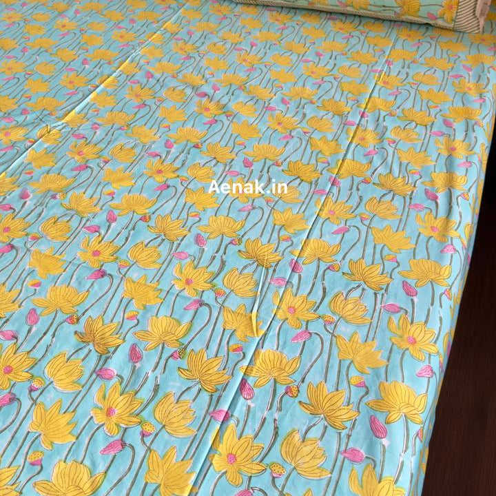 aenak-yellow-pichwai-lotus-handblock-duvet-quilt-cover
