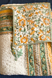 aenak-yellow-lily-handblock-reversible-quilted-bedcover-set