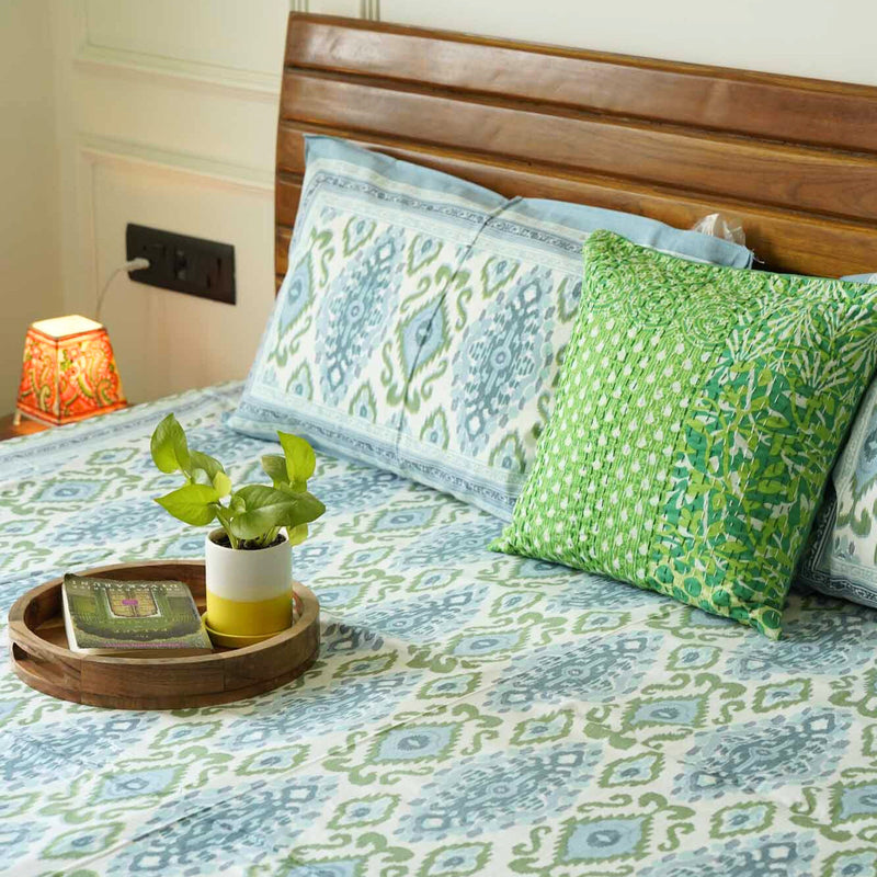 local-kala-ikkat-blue-flat-fitted-bedsheet-90x108-inches