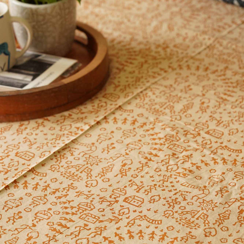 local-kala-hand-block-kalamkari-worli-yellow-bedsheet-90x108-inches
