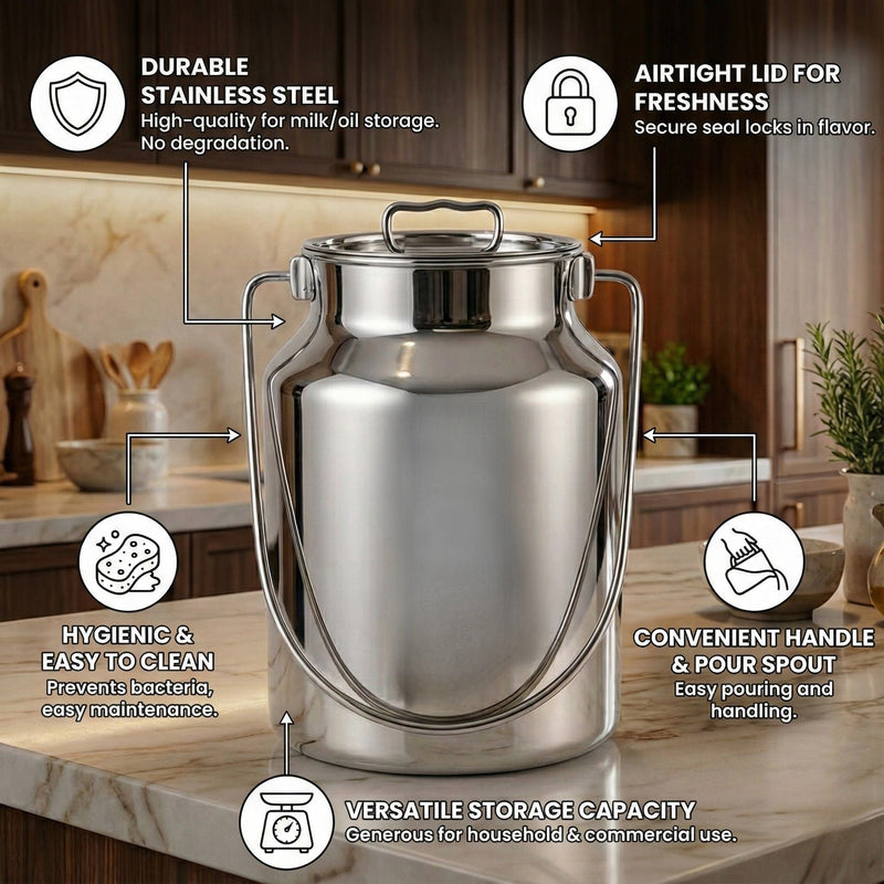 Premium Stainless Steel Milk & Oil Container with Lid  – Storage Container