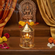 Brass Akhand Diya with Borosilicate Glass Cover – Drinking Tumbler