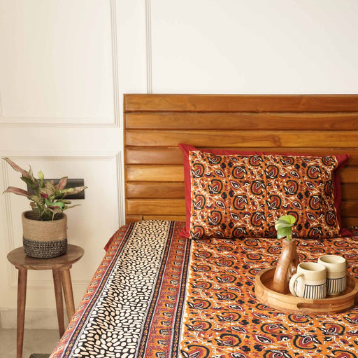 local-kala-kesar-kalamkari-flat-fitted-bedsheet-90x108-inches