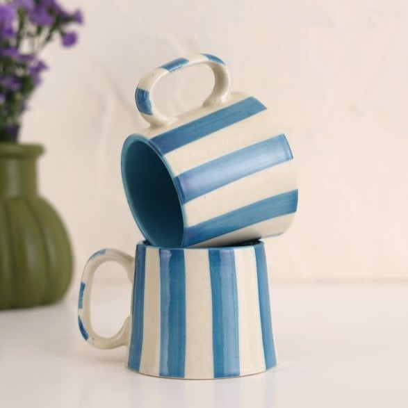 Nurture India Baby Blue Stripe Ceramic Coffee Cup 7-oz