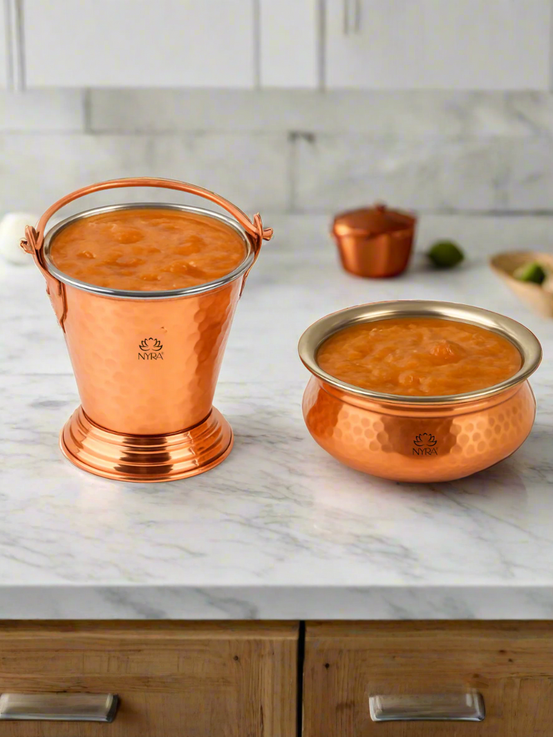 Copper Hammered Serving Bucket & Handi Bowl – Serving Bowl