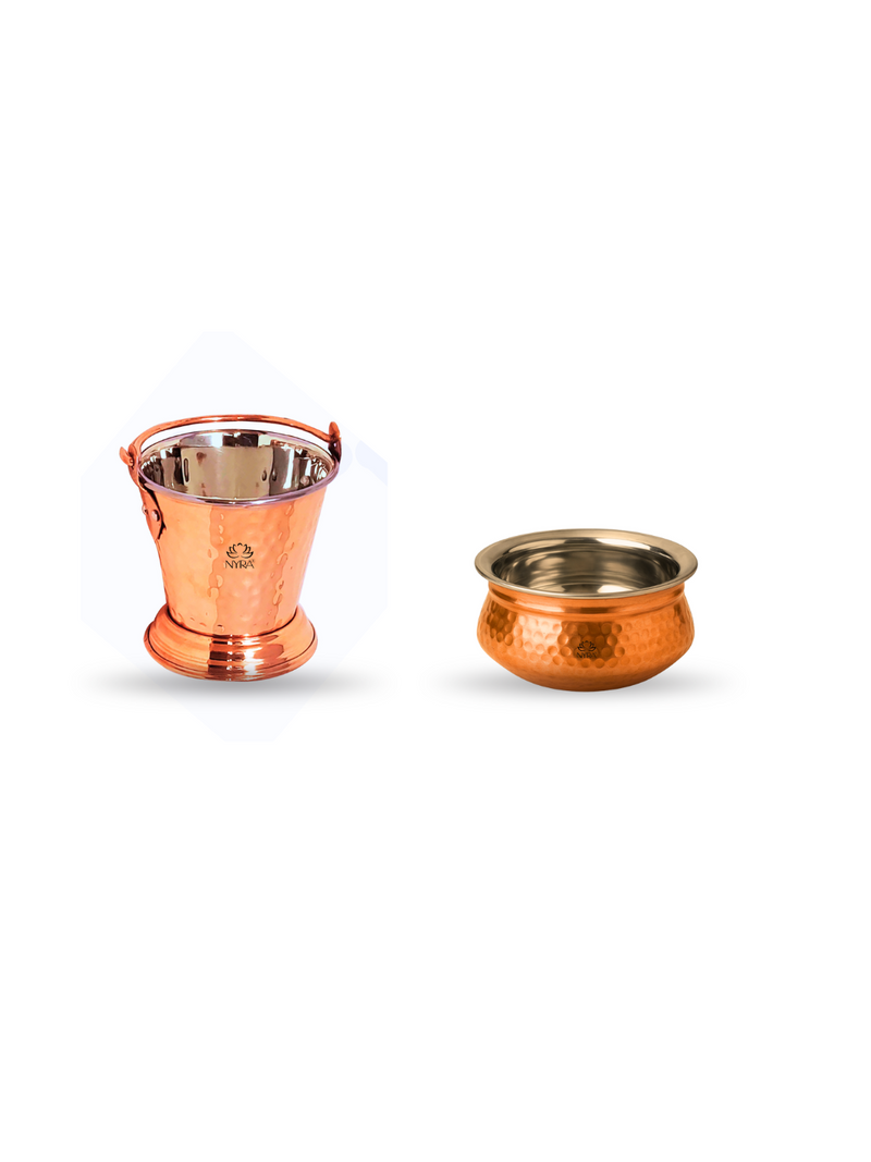 Copper Hammered Serving Bucket & Handi Bowl – Serving Bowl