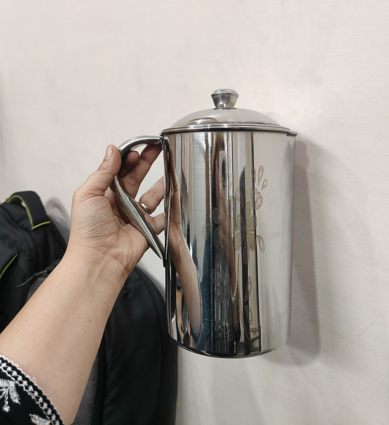 Stainless Steel Laser Printed Jug with Sturdy Handle and Lid