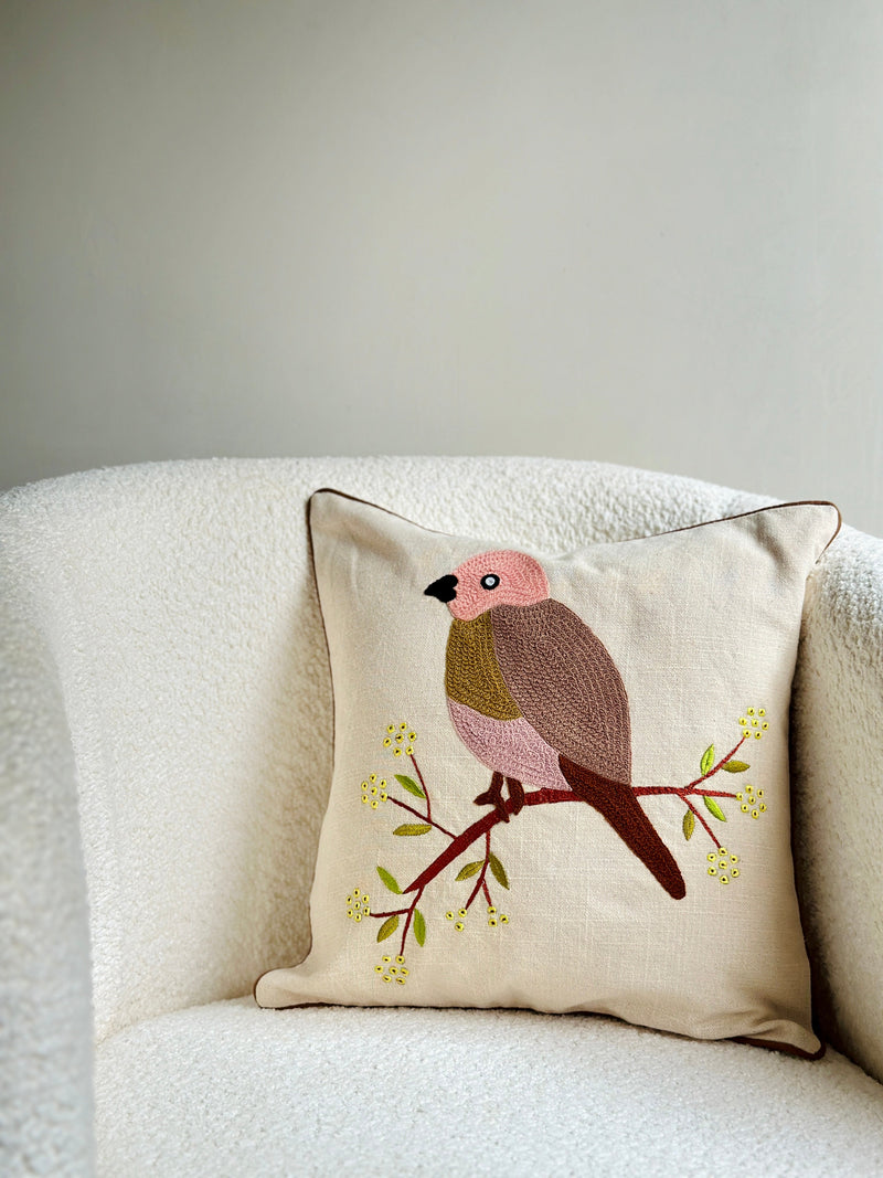 Nurture India on Tree Embroidered Cushion Cover 16x 16-Inch