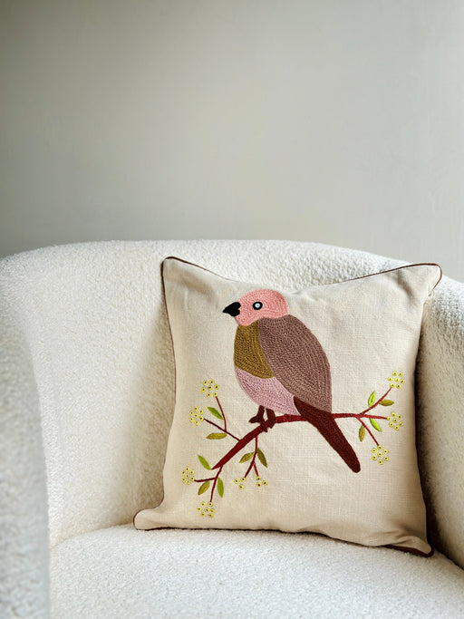 Nurture India on Tree Embroidered Cushion Cover 16x 16-Inch