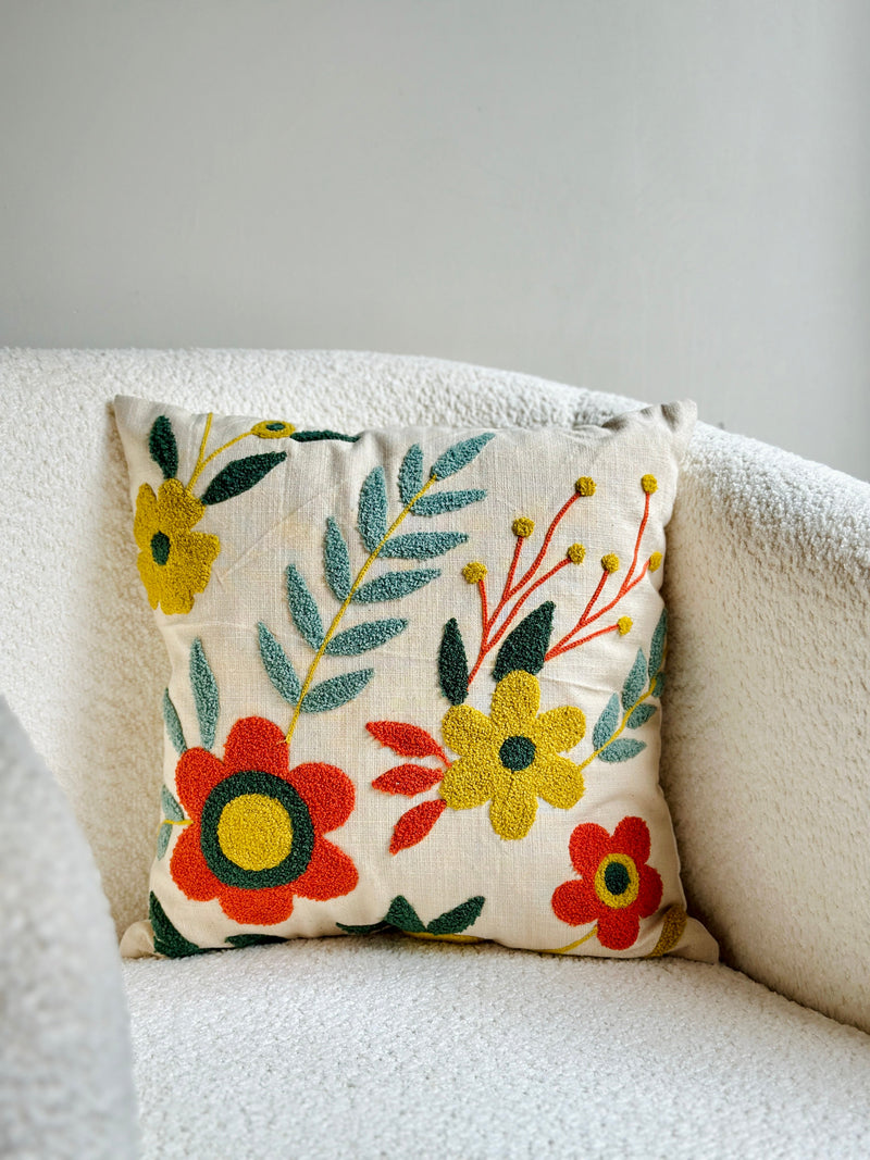 Nurture India Bohemian Floral Tufted Cushion Cover