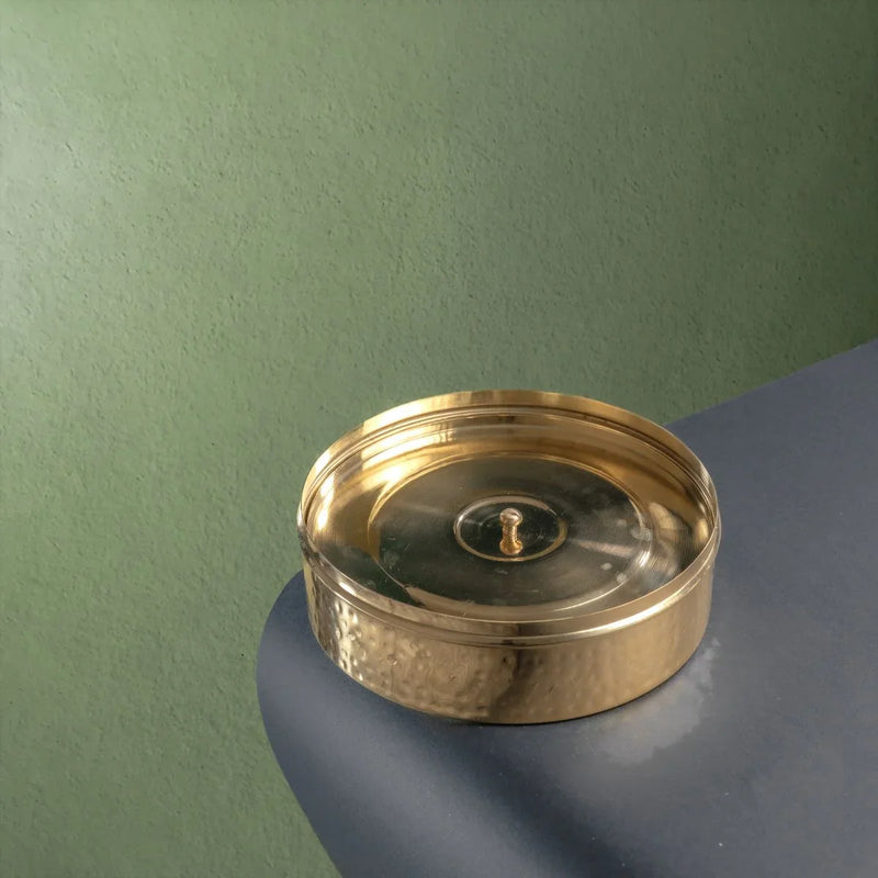 Brass Spice Box- Large with Tin coating & Plate – Masala Spice Box