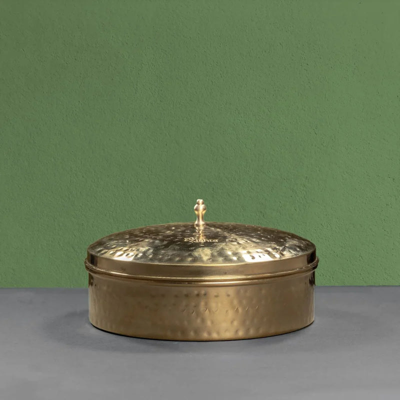 Brass Spice Box- Large with Tin coating & Plate – Masala Spice Box