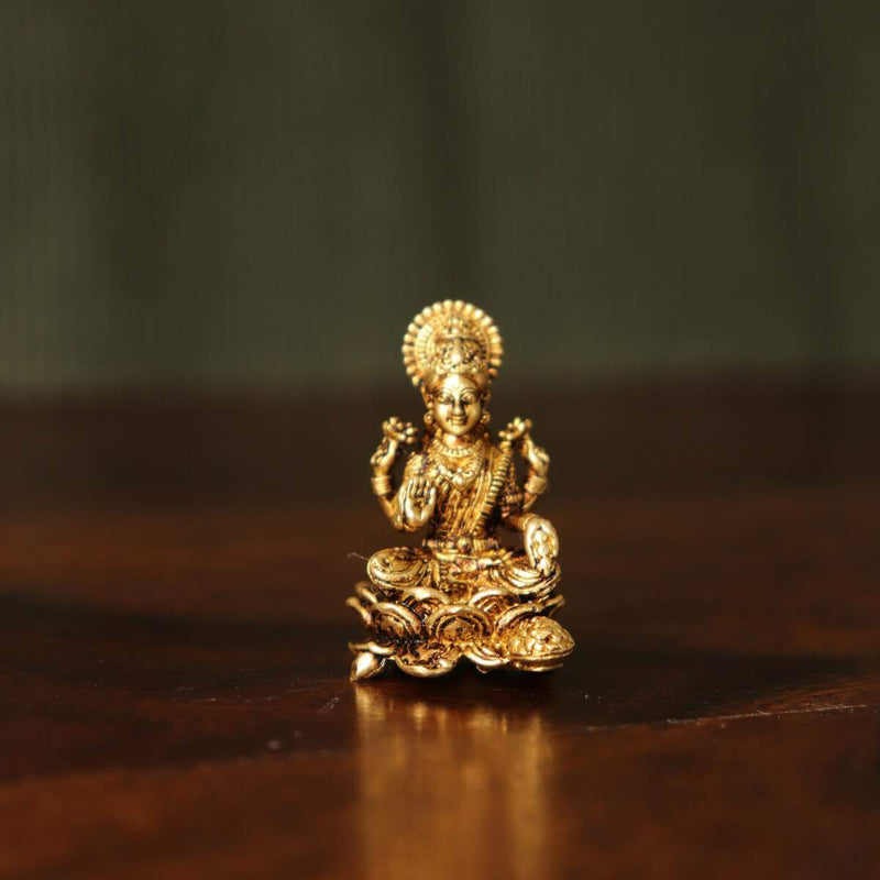 Brass Mini Lakshmi Idol Polished – Hindu Goddess Lakshmi Statue