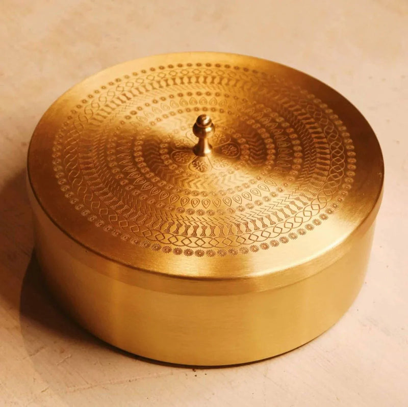 Brass Roti Chapati Box Mandala Art design with Tong – Utensil