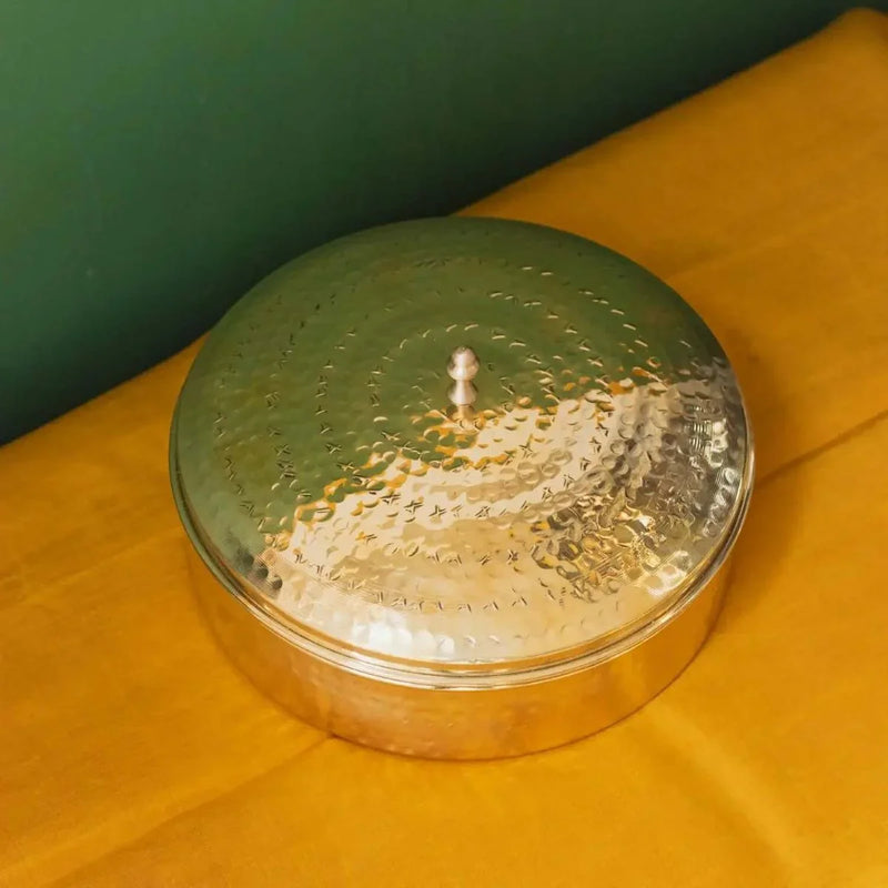 Brass Spice Box- Large with Tin coating & Plate – Masala Spice Box