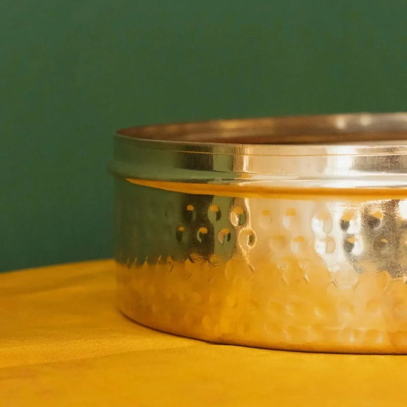 Brass Spice Box- Large with Tin coating & Plate – Masala Spice Box