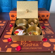 Brass Square Box with 4 Cups - Gift Set – Brass Spice Storage Box