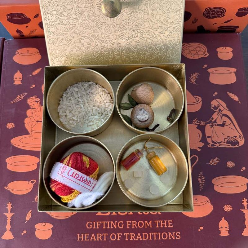 Brass Square Box with 4 Cups - Gift Set – Brass Spice Storage Box