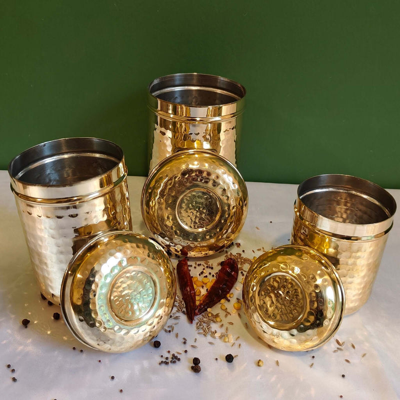 Brass Storage Canister Hammered - Combo Set of 3 – Gift Set