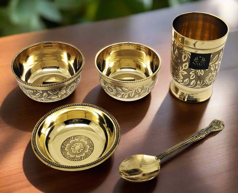 Traditional Brass Dinner Thali Set – Kitchen Utensil