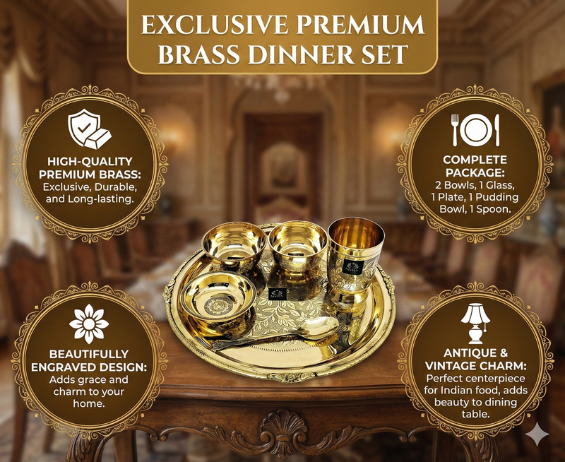 Traditional Brass Dinner Thali Set – Kitchen Utensil