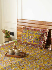 local-kala-kalamkari-mustard-flat-fitted-bedsheet-90x108-inches