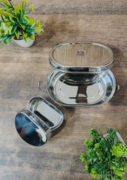 Stainless Steel Oval Lunch Box with Leakproof Container – Storage Container