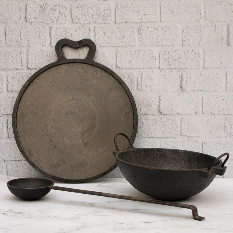 Cast iron combo: kadai, tawa, tadka ladle – Cooking Wok