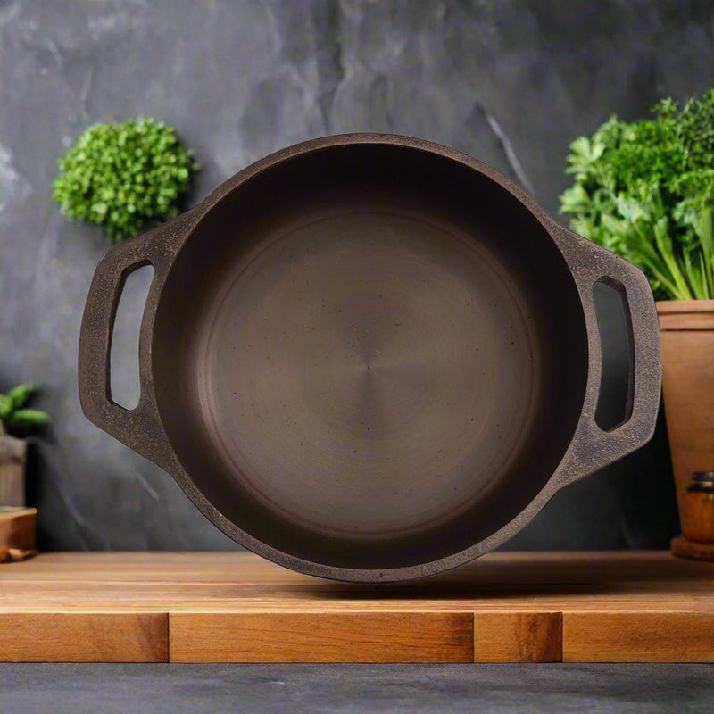 Handcrafted Cast Iron Flat Bottom Pan-Kadai – Cast Iron Cooking Wok