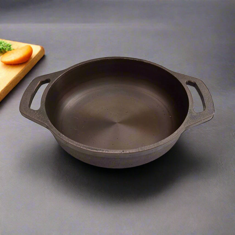 Handcrafted Cast Iron Flat Bottom Pan-Kadai – Cast Iron Cooking Wok
