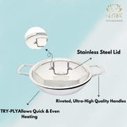 Tri-Ply Stainless Steel Kadhai Set with Lid– Cooking Kadhai