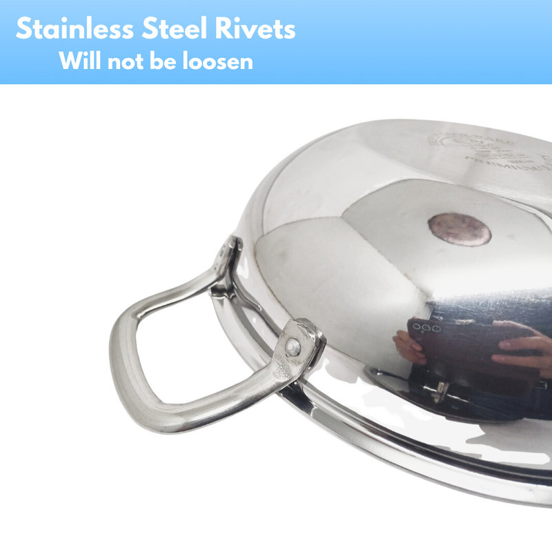 Tri-Ply Stainless Steel Kadhai Set with Lid– Cooking Kadhai
