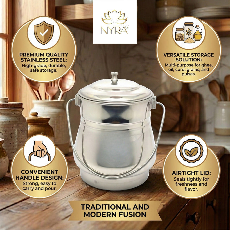 Stainless Steel Milk Pot/Container with lid – Storage Container