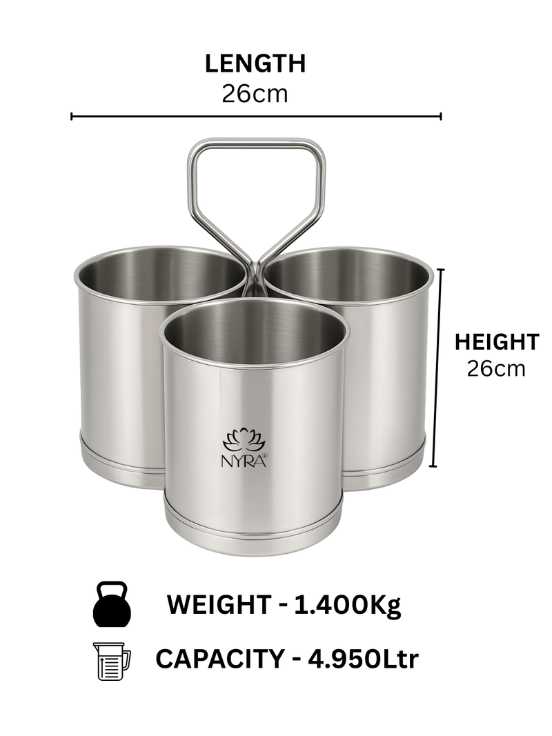 Stainless Steel Chaumukha/Chougadha Vegetable Holder with Handle – Kitchenware