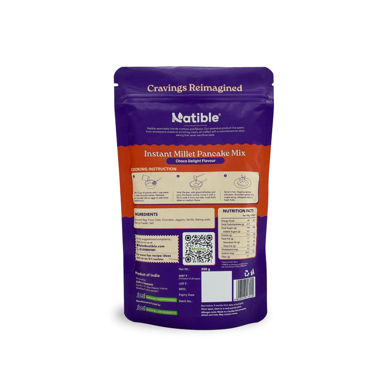 Natible Instant Millet Pancake Mix-Chocolate – Easy Breakfast Pancake Mix (7.05 oz)