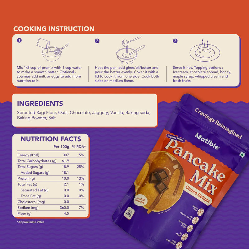 Natible Instant Millet Pancake Mix -Chocolate Variety Pack – Easy Breakfast Pancake Mix (7.05 oz)