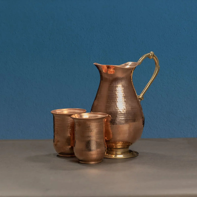 Copper Water Curved Jug: Traditional Design with 4 Glasses – Copper Water Jug