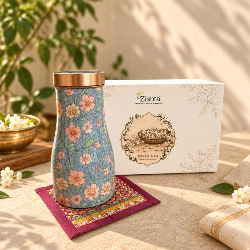zishta-copper-enamel-flower-carafe-gift-set