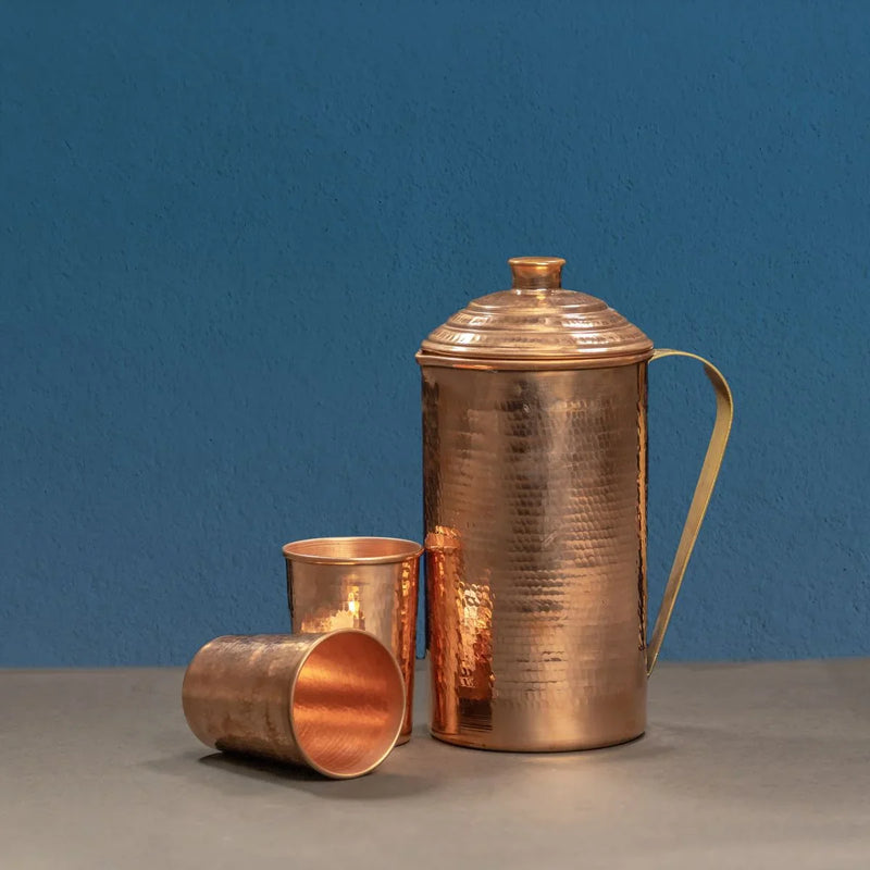 Copper Water Jug and Tumbler: Set of 1 copper jug and 4 copper glasses – Kitchen Tool