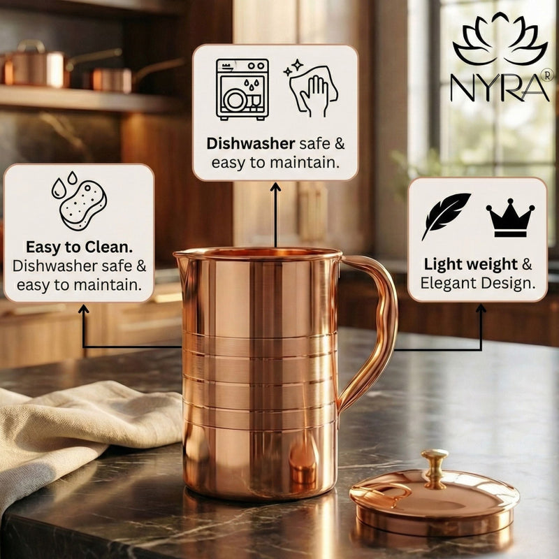 Pure Copper/Tamba Water Jug with Lid – Kitchen Utensil