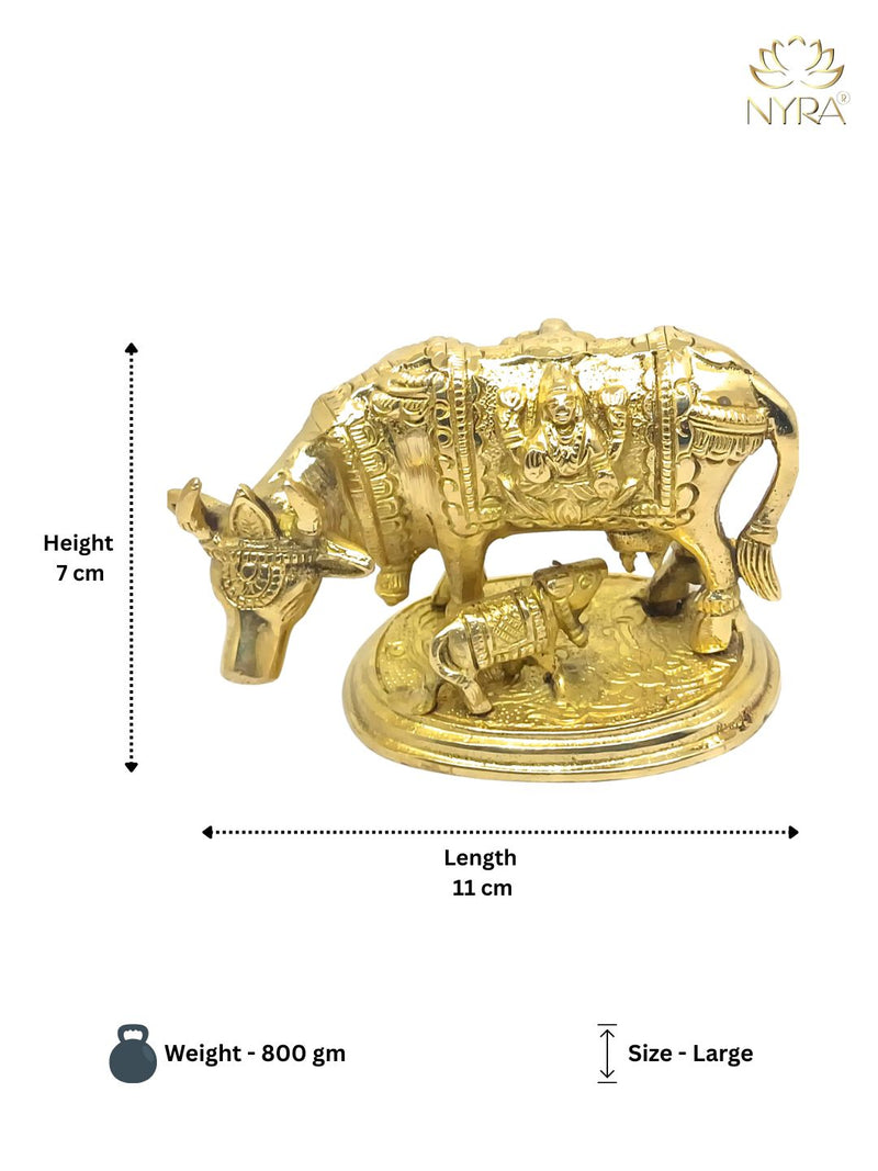 Pure Brass Kamdhenu Cow & Calf Idol – Brass Hindu Idol