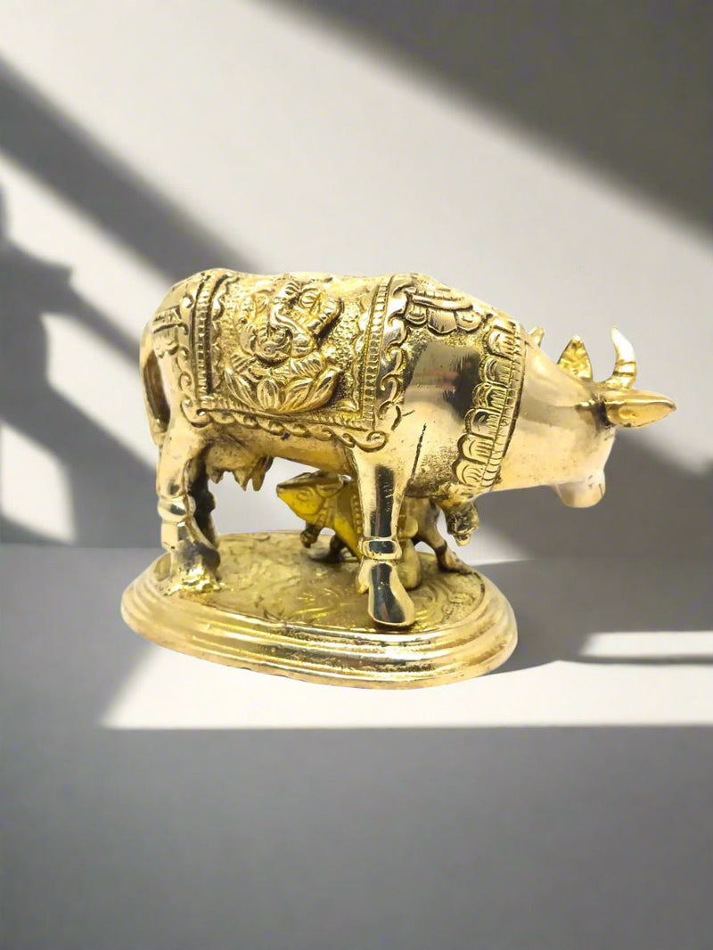 Pure Brass Kamdhenu Cow & Calf Idol – Brass Hindu Idol