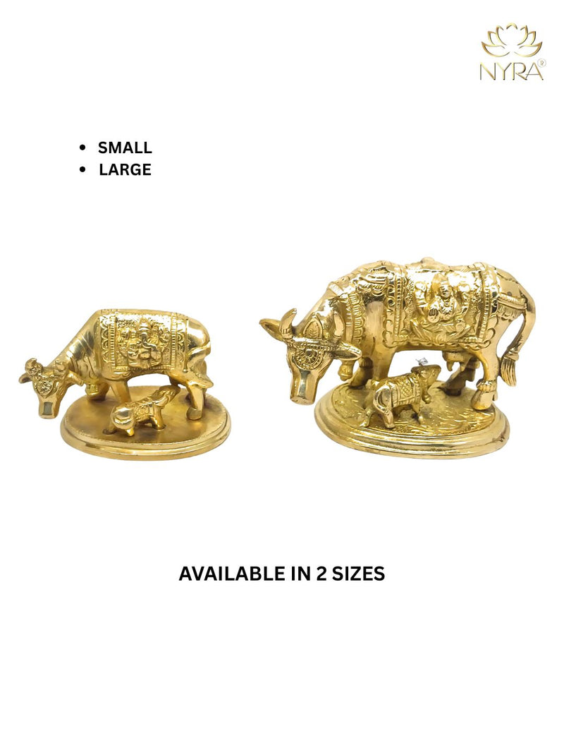 Pure Brass Kamdhenu Cow & Calf Idol – Brass Hindu Idol