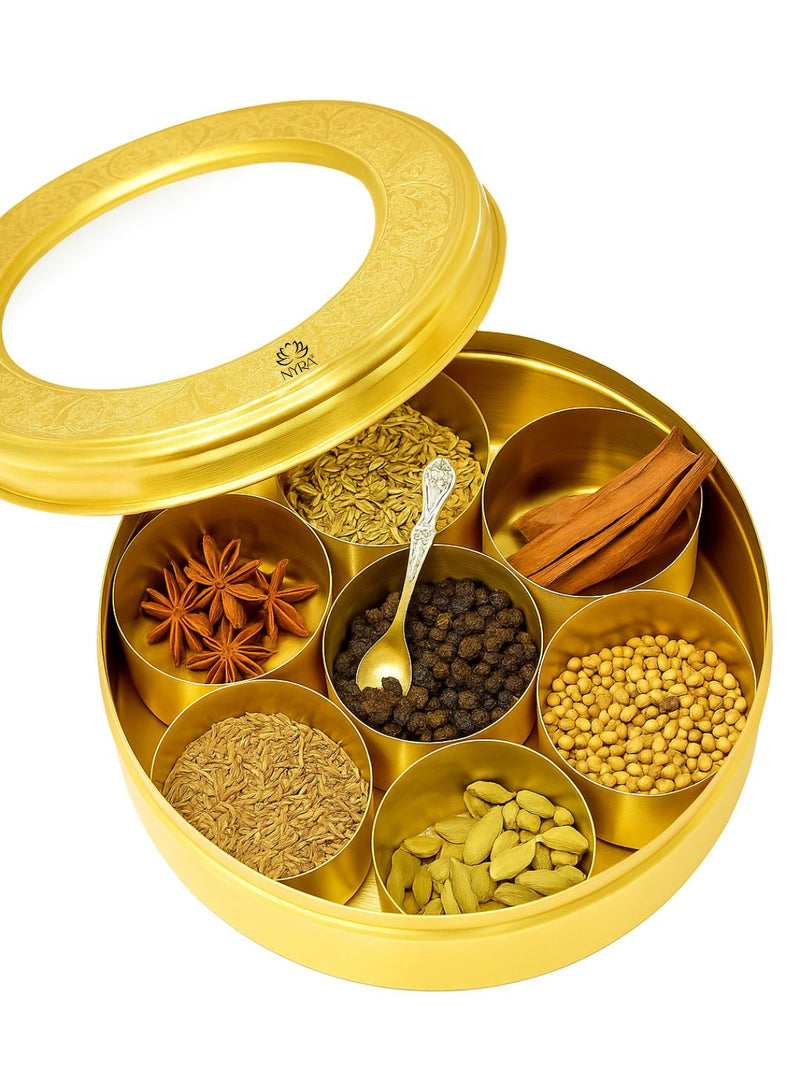 Brass Spice Box with see-through lid – Masala Spice Box