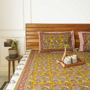 local-kala-kalamkari-mustard-flat-fitted-bedsheet-90x108-inches