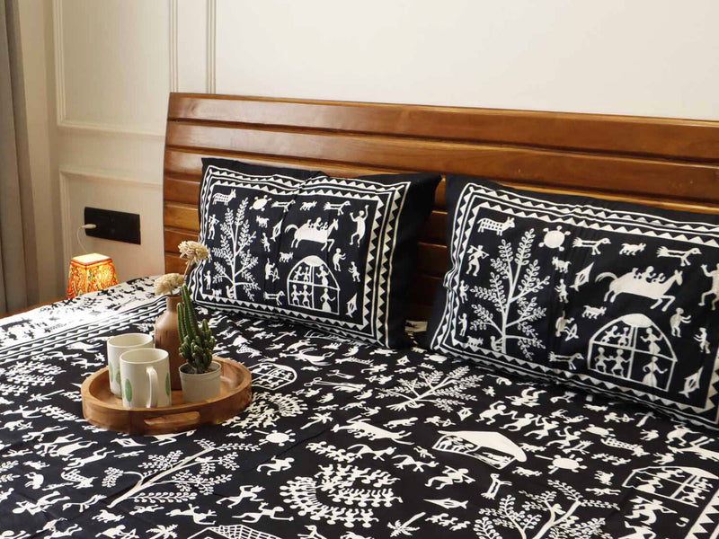 local-kala-black-and-white-village-flat-i-fitted-bedsheet-90x108-inches
