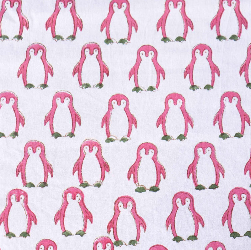 local-kala-pink-penguin-handblock-bedsheet-108x108-inches